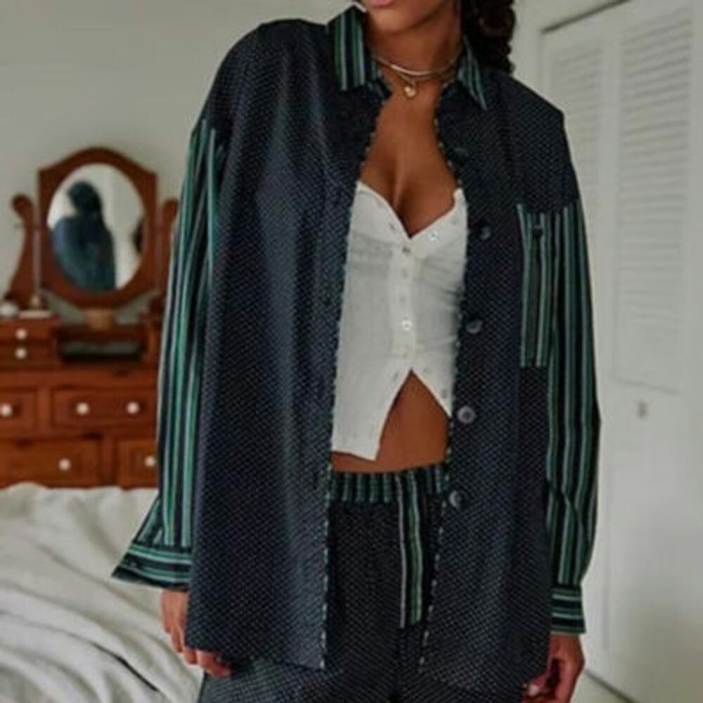 Free People Intimately Free Milk & Cookies Oversized Button Down Shirt